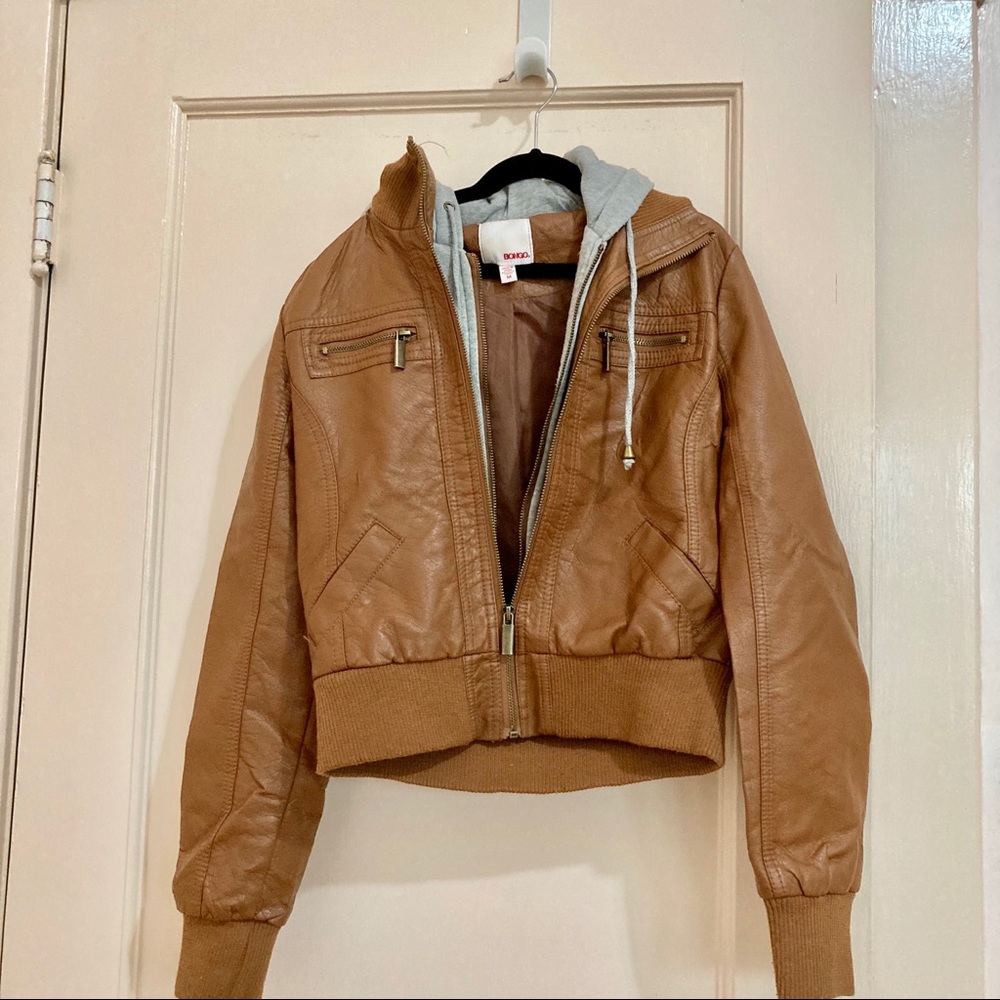 Layered Leather jacket with hood